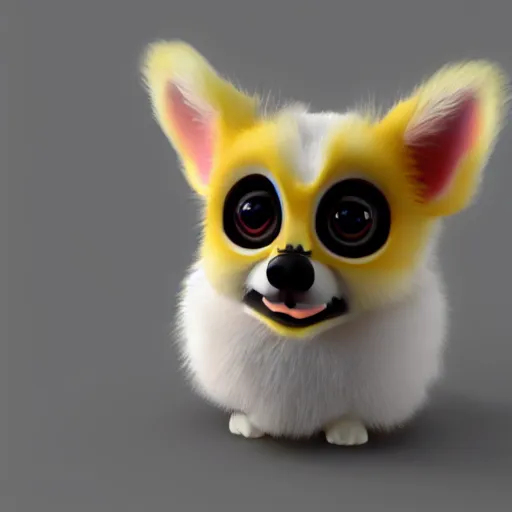 Image similar to corgi furby toy, concept art, highly detailed, extremely cute, 3 d render