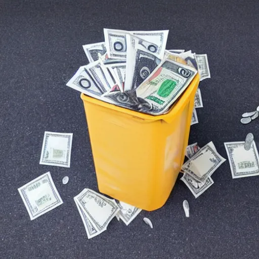 Image similar to rubbish bin full of money