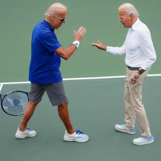 Prompt: Joe Biden playing tennis by Michael Angelo