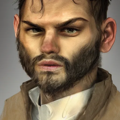 Prompt: a realistic portrait of a man who looks a little like cat, artstation artist