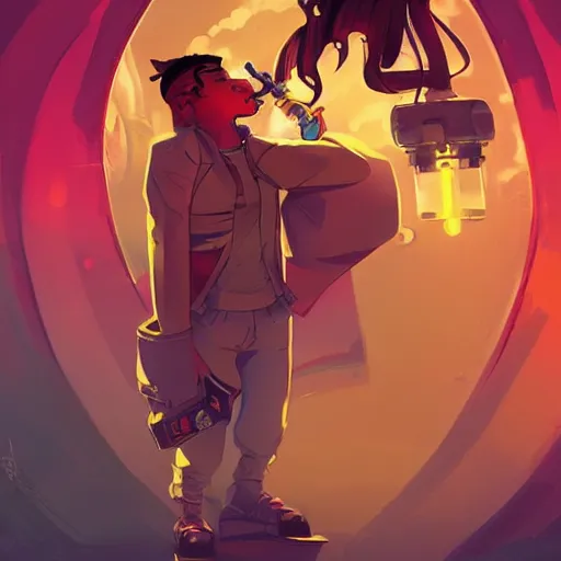 Image similar to two cyberpunk cartoon figures smoking hookah on a cloud one guy with long hair and another with short hair official fanart behance hd artstation by jesper ejsing, by rhads, makoto shinkai and lois van baarle, ilya kuvshinov, ossdraws