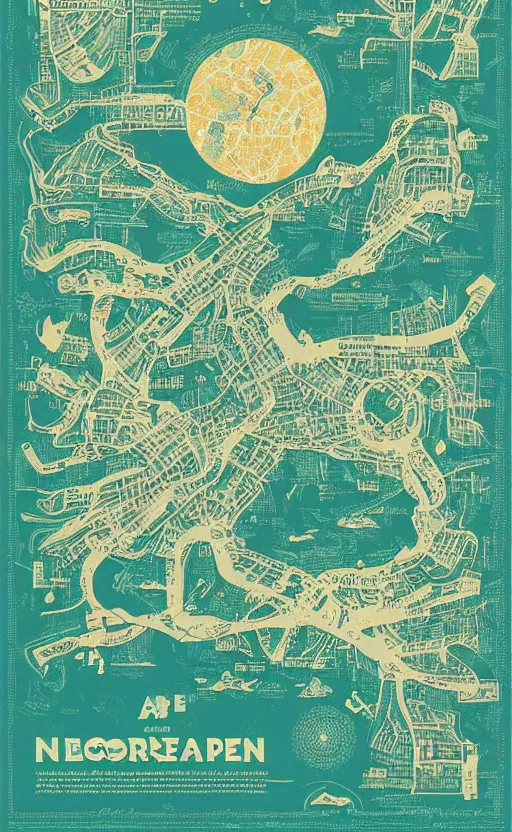 Image similar to a poster with a map on it, poster art by victo ngai, behance contest winner, environmental art, lovecraftian, blueprint, intricate