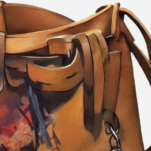 Image similar to close-up of bags attached to belt, small bags made of cotton, detail, style of Frank Frazetta, concept art, trending on artstation, Dungeon and Dragons