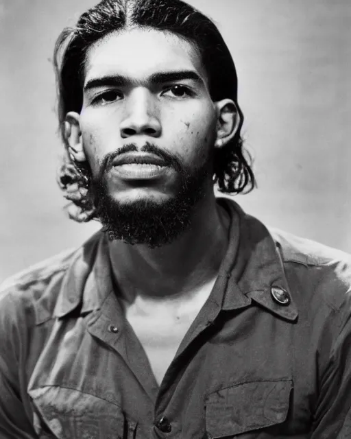 Image similar to Portrait of Jayson Tatum, Jayson Tatum as Che Guevara, Guerilla Heroica, Black and White, Photograph by Alberto Korda, inspiring, dignifying, national archives