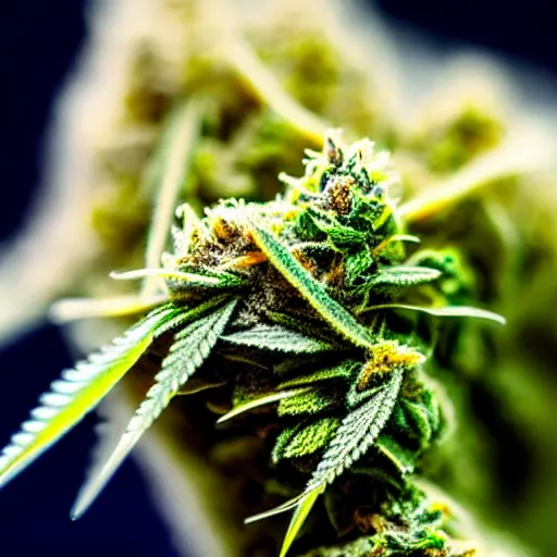 Prompt: closeup macro photography of a marijuana bud showing crystals and trichomes