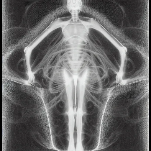 Prompt: x-ray of a full human fractal body, 90's aesthetic, noise film, photo