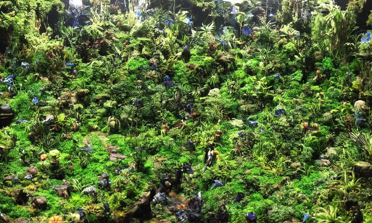 Prompt: lush rainforests in mccartney bottles, terrarium worlds, highly detailed