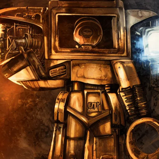 Image similar to head of toaster oven mecha, dark messy smoke - filled cluttered workshop, dark, dramatic lighting, orange tint, cinematic, highly detailed, sci - fi, futuristic, movie still