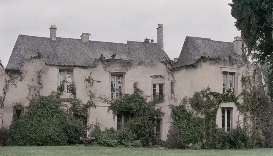 Prompt: 1 9 7 0 s movie still of a heavy burning french style manor in a small french village, cinestill 8 0 0 t 3 5 mm, heavy grain, high quality, high detail, dramatic light, anamorphic, flares