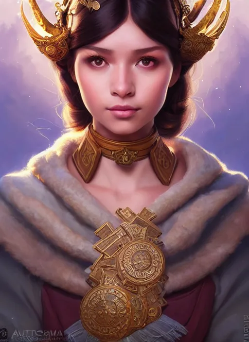 Image similar to portrait of russian mexican asian girl jodhpurs hyperborea lemuria, deep focus, d & d, fantasy, intricate, elegant, highly detailed, digital painting, artstation, concept art, matte, sharp focus, illustration, hearthstone, art by rhads by artgerm and greg rutkowski and alphonse mucha