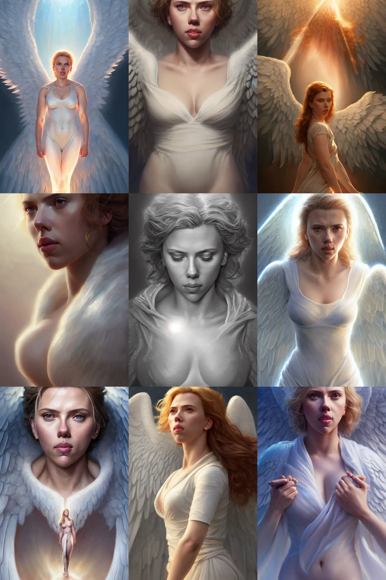 Image similar to scarlett johansson as a heavenly angel, anatomy, bathed in light, highly detailed, photorealistic, artstation, smooth, sharp focus, illustration, unreal engine 5, 8 k, art by artgerm and greg rutkowski and edgar maxence