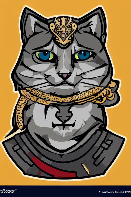 Image similar to A portrait of a kitten as evil warlord general, sticker, Anthropomorphized, portrait, highly detailed, colorful, illustration, smooth and clean vector curves, no jagged lines, vector art, smooth