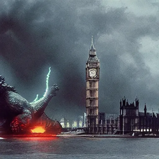 Image similar to godzilla destroying big ben