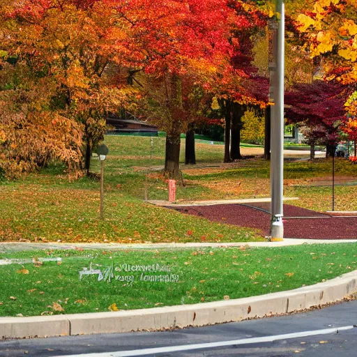 Prompt: Binghamton University campus in the fall