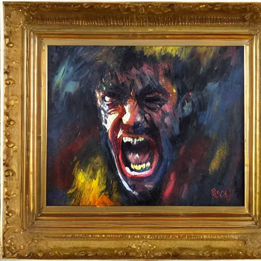 Image similar to award - winning oil painting of rage, impressionist