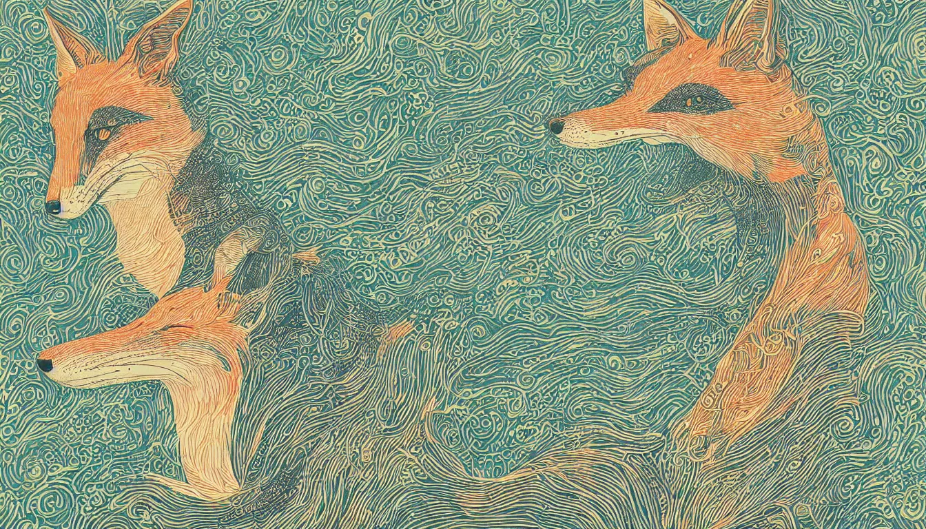 Image similar to thin long continuous lines form fox head by victo ngai