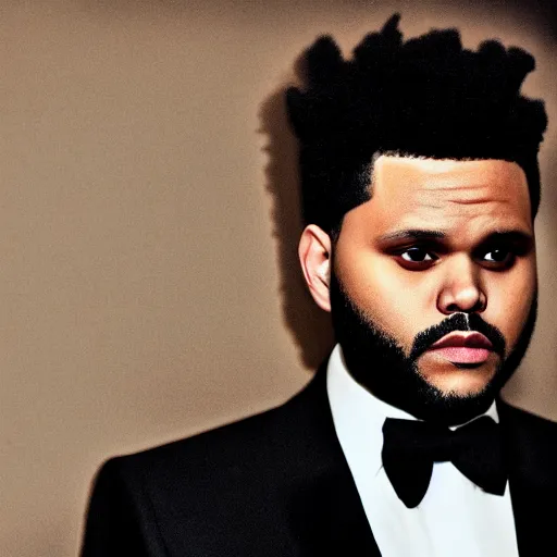 Prompt: The Weeknd photographed in a paparazzi style shot, in the style of Claude Monet