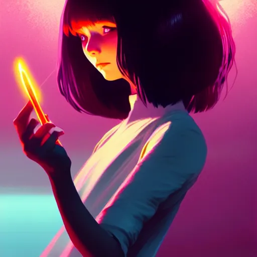 Image similar to a woman holding a magic wand casting a spell, concept art by Ilya Kuvshinov, contest winner, fantasy art, official art, concept art, high detail, experimental, high quality, hyperrealistic, 4k