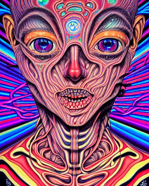 Prompt: human spirit breaking away, conjuring psychedelic background, part by shintaro kago, part by alex gray, ross tran, james jean, ultra realistic, highly detailed, 8 k, trending on artstation, symmetry