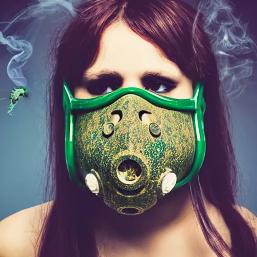 Image similar to Gas mask, Marijuana, marijuana leaves, smoke, long pink hair