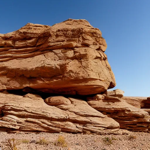 Image similar to cut sandstone structures cover a desert landscape