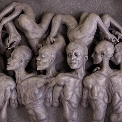 Image similar to evil souls being sculptured by slave renaissance artisans, advanced, fantastic reality, 8 k resolution