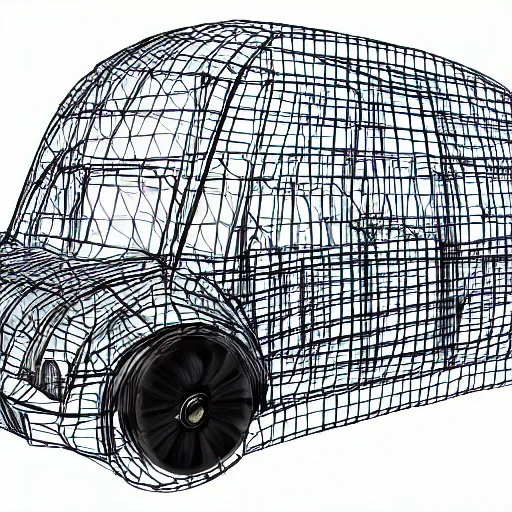 Prompt: a transparent car wireframe, digital art