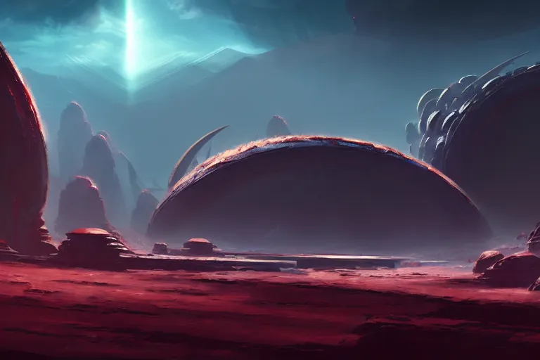 Image similar to cinematic surface of an alien planet, concept art trending on artstation,