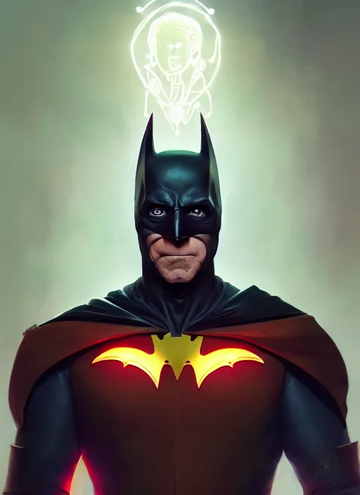 Image similar to portrait of joe biden as robin from batman, intricate, elegant, glowing lights, highly detailed, digital painting, artstation, concept art, sharp focus, illustration, art by wlop, mars ravelo and greg rutkowski