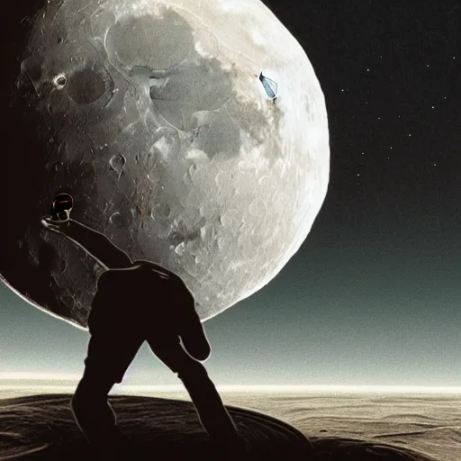 Prompt: a realistic matte painting of a dj scratching on the moon, detailed, 8 k,