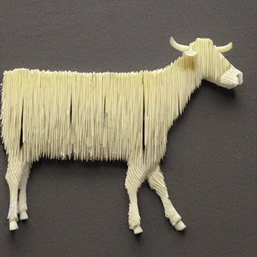 Image similar to A photorealistic sculpture of a cow made from matches