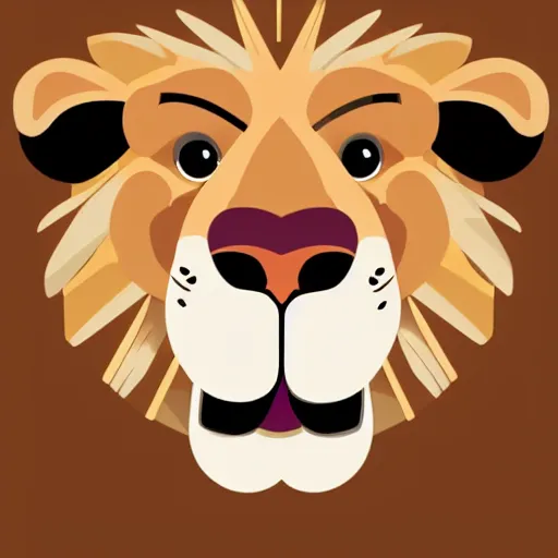 Image similar to Lion with a sympathetic and expressive face, round and well-drawn eyes, mouth is simple and pleasant, ears are listening, body is strong and upright, paws firm to the ground, tail slightly wavy, Anthropomorphic, smooth and clean vector curves