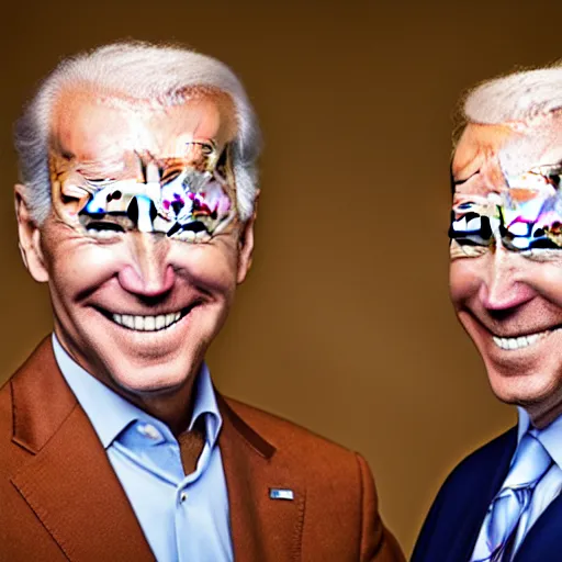 Image similar to A portrait photo of joe biden teams up with a teenage joe biden, perfect faces, 50 mm, award winning photography