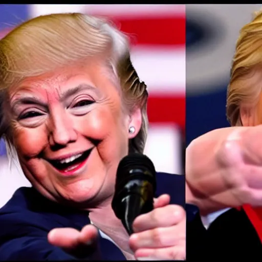 Image similar to donald trump fistfighting hillary clinton, cinematic