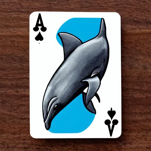 Prompt: a dolphin playing cards