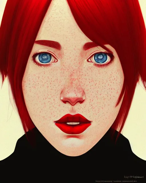 Prompt: a detailed portrait of a pretty!! female with red hair and freckles who is president of the united states, 1 9 7 2, by ilya kuvshinov, digital art, dramatic lighting, dramatic angle, 2 0 th century