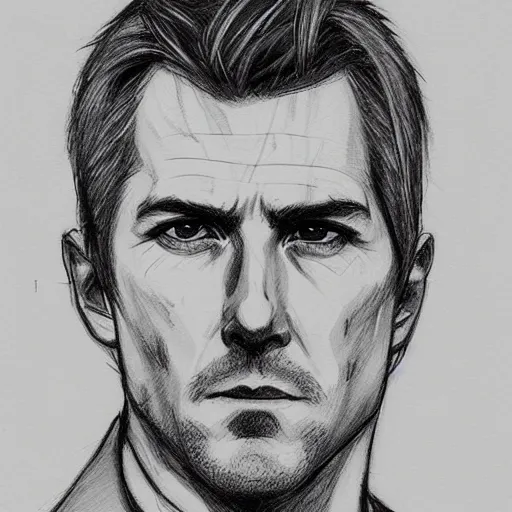 Image similar to John Constantine portrait profile, black and white sketch, cellshaded, drawn in fine-tip pen, made by WLOP, trending on artstation