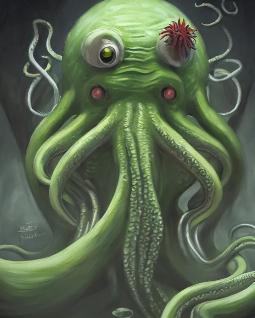 Image similar to cthulhu ， painting photoshop by mark ryden and pixar and hayao miyazaki, 8 k