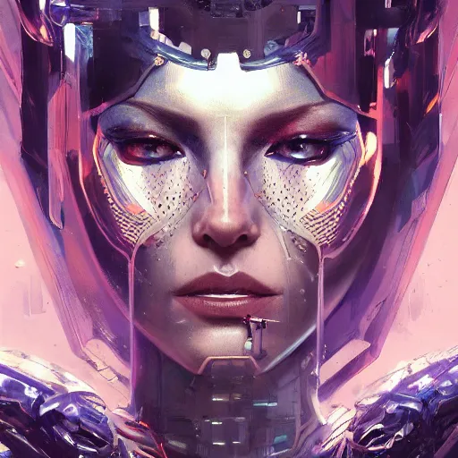 Image similar to cyborg queen, detailed portrait, intricate complexity, by greg rutkowski, artgerm, ross tran, conrad roset, takato yomamoto, ilya kuvshinov. 4 k, beautiful, cinematic dramatic atmosphere