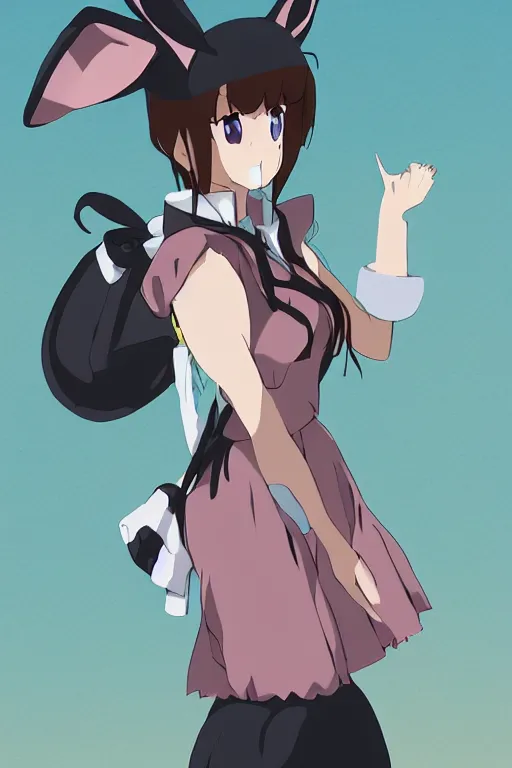 Image similar to Tonemapped cheerful Anime girl with bunny hat in the style of Makoto Shinkai and Yun Kōga