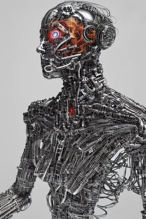 Prompt: hyperdetailed beyond imagination portrait of an cyborg, intricate, human cybernetic organism, 3 d render by kazuhiko, moebius, wlop, exometa genesis, prototype, 3 d model, concept design, digital art,