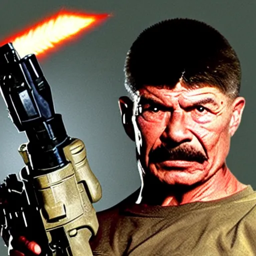 Image similar to Charles Bronson as Doomguy, Doom 2016