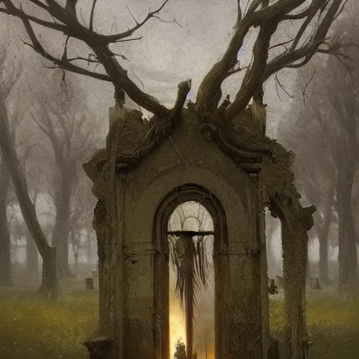Image similar to The last Spirit living in the Cemetery by Greg Rutkowski and Caspar David Friedrich