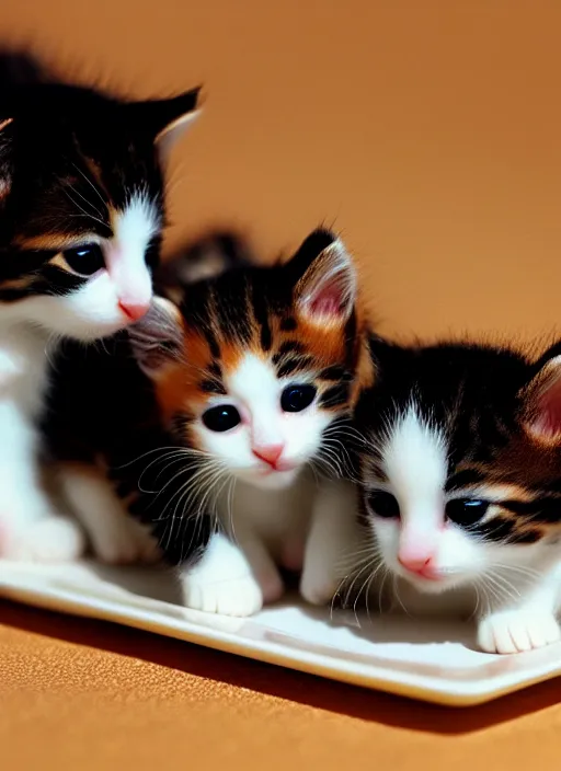 Image similar to clear photorealistic picture of adorable kittens made out of sushi