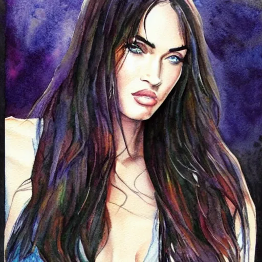 Image similar to megan fox, watercolor art, watercolor painting, aquarelle, fantasy, ultra detailed, color