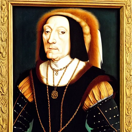 Image similar to a highly detailed renaissance oil painting of a raven dressed as an elegant tudor noble by hans holbein