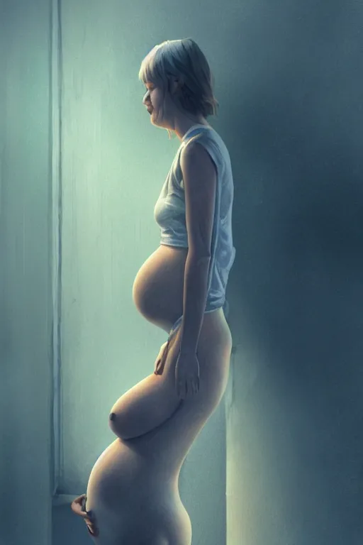 Image similar to pregnant woman under street light, highly detailed, sharp focused, ultra realistic digital concept art by Joongwon Charles Jeong