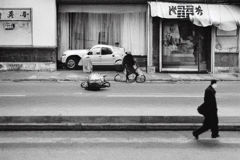 Image similar to everyday life in a quiet street in Beijing, film photography, 35mm, cinematographic, detailed, realistic--style stephen shore.