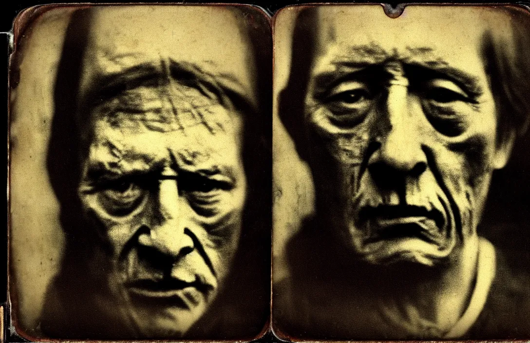 Image similar to has its own distinctive quality quite unlike any other intact flawless ambrotype from 4 k criterion collection remastered cinematography gory horror film, ominous lighting, evil theme wow photo realistic postprocessing tintype this work is the centre panel of an altarpiece directed by kurosawa interpolated rotoscope roger deakins cinematography