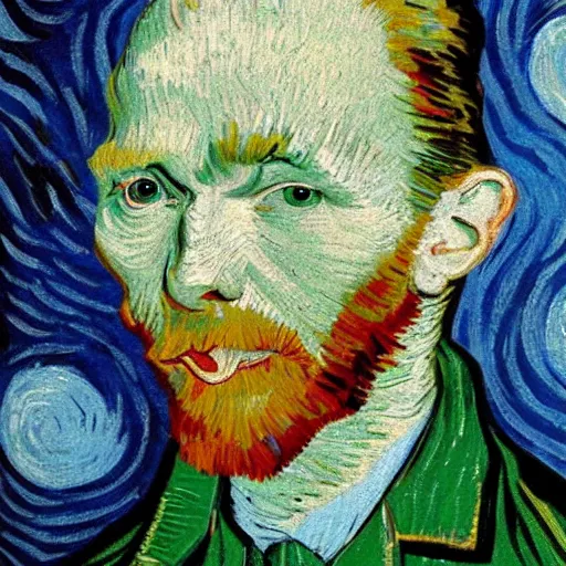 Image similar to a flying duck eating a smiling human being, van gogh style